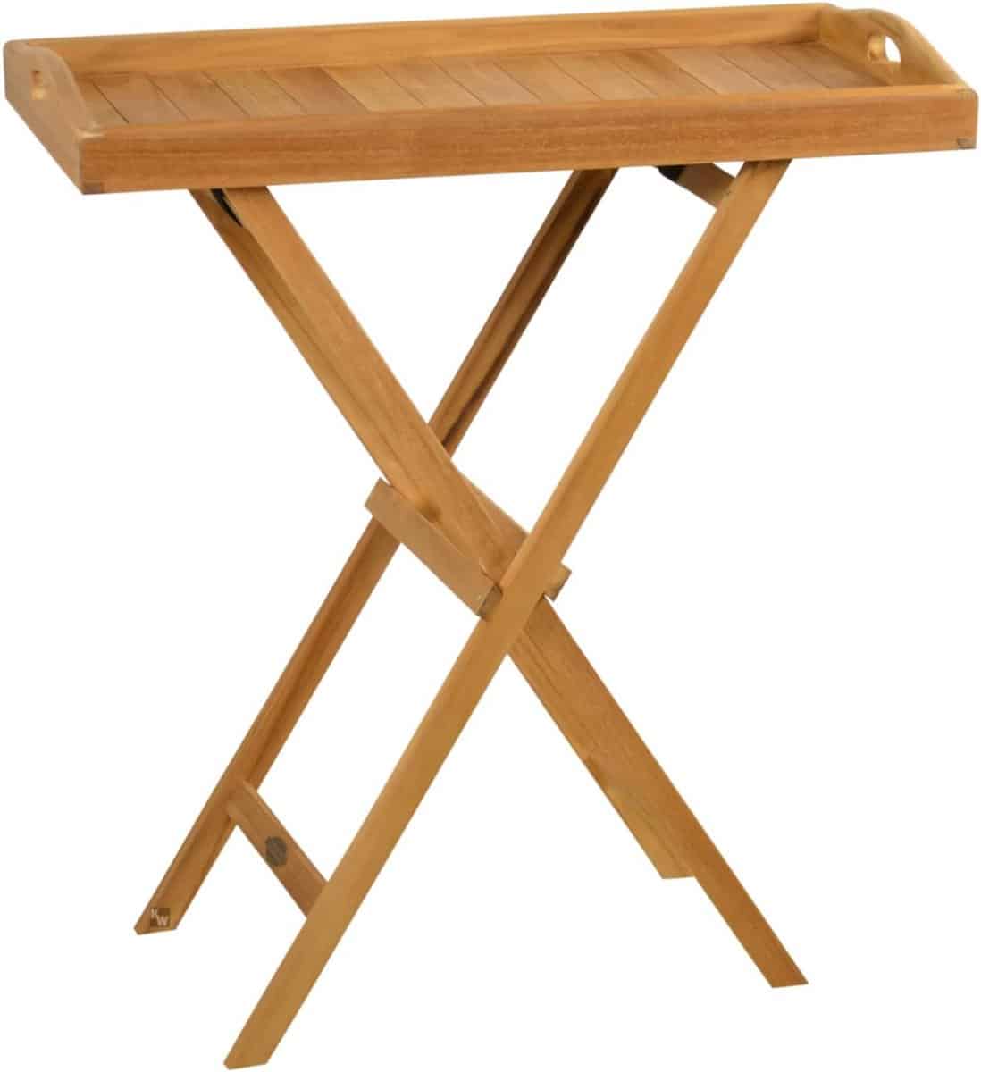 inklapbare bijzettafel teakhout met afneembaar dienblad serveertafel 70×38 cm
