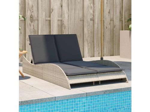 Ligbed 114x205x73 cm Poly Rattan Lichtgrijs Verstelbaar Zonnebed met Kussens