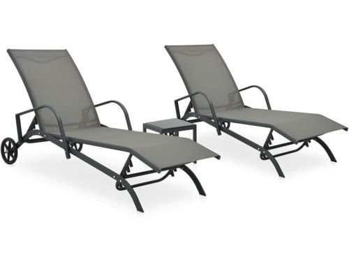 Ligbedden 2 st | Loungebed | Ligstoel met tafel textileen