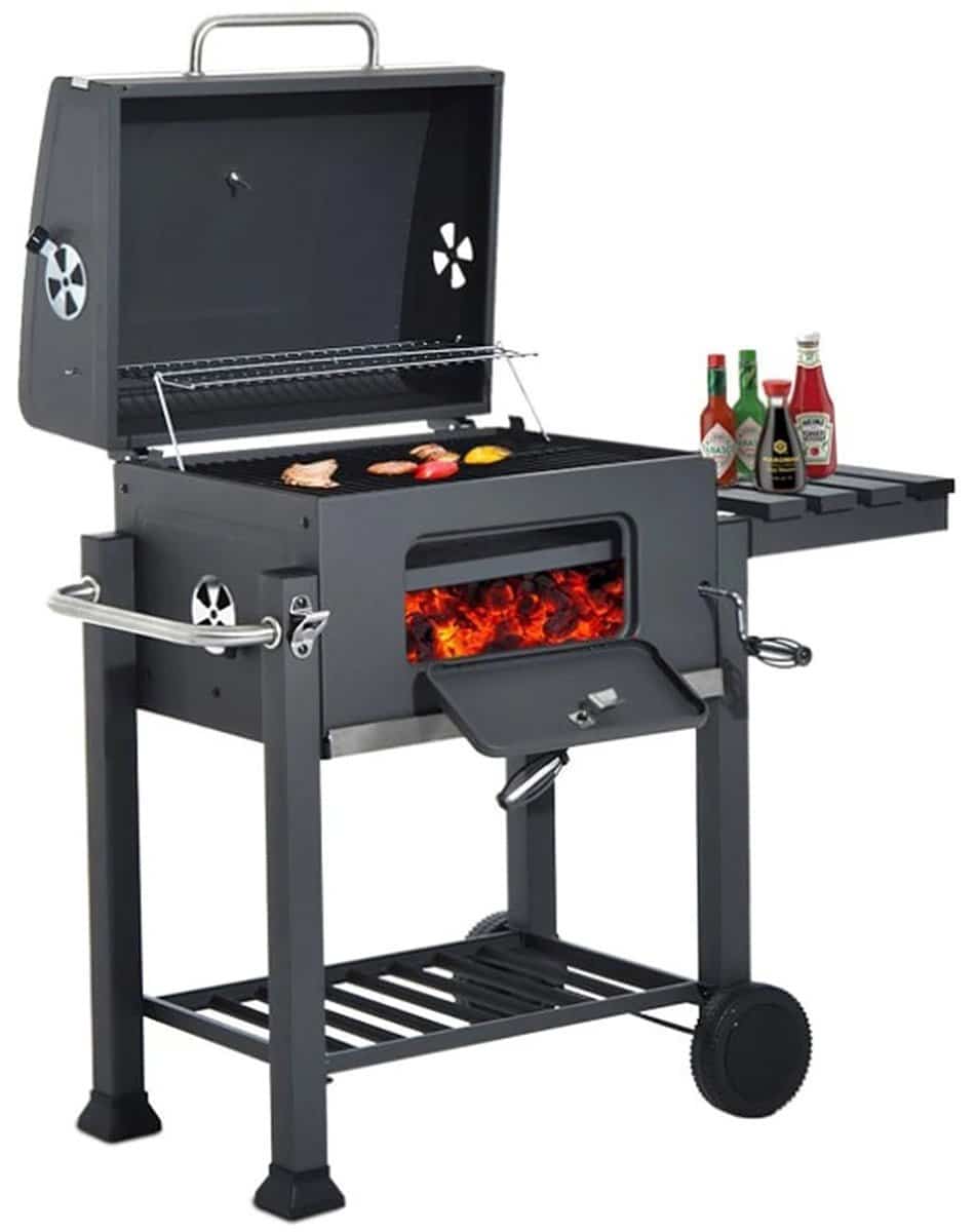 linkforu houtskoolbarbecue met deksel bbq verstelbaar grillrooster