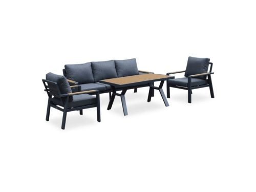 Lola dining stoel-bank loungeset 5 personen | aluminium + polywood | antraciet | 4-delig