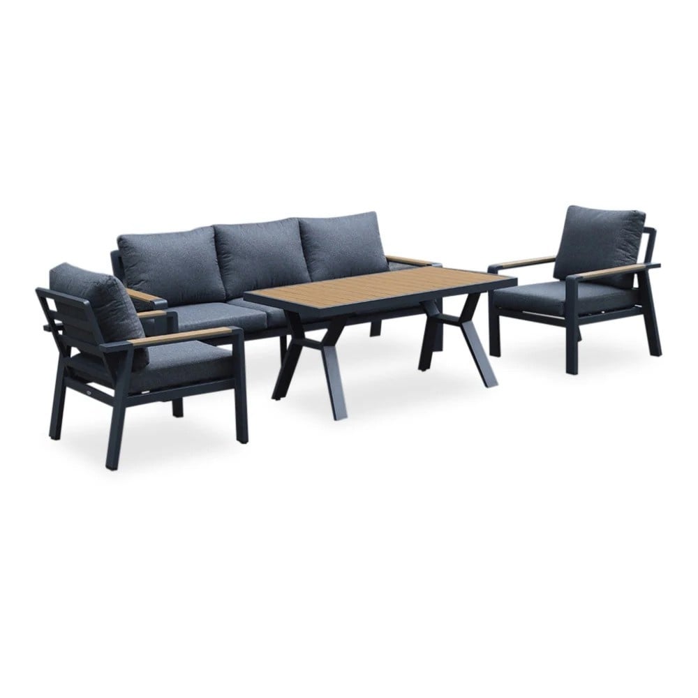 lola dining stoel bank loungeset 5 personen | aluminium + polywood | antraciet | 4 delig