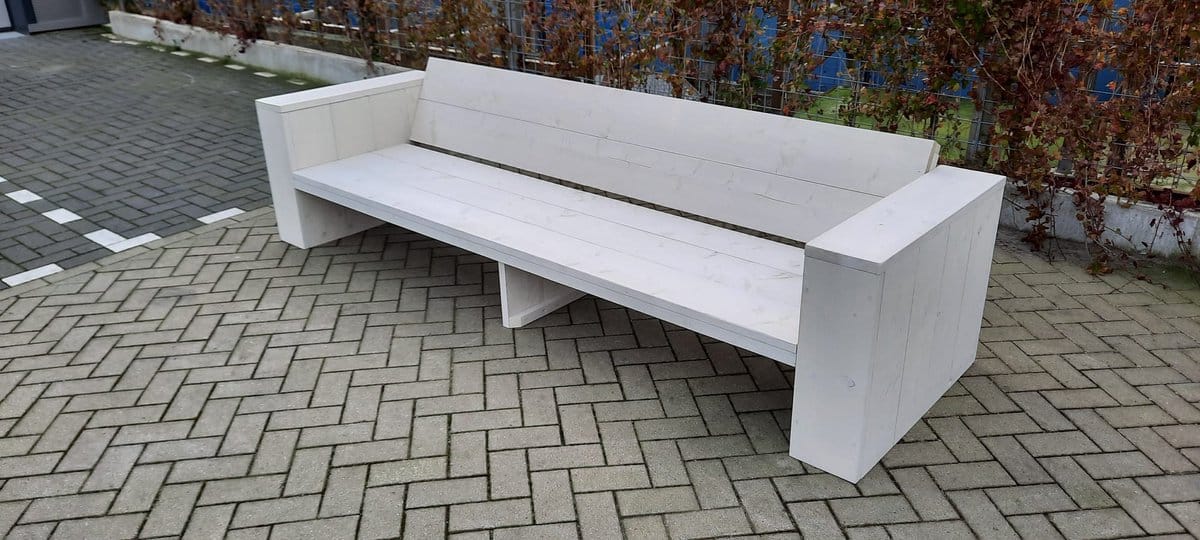loungebank “garden” van white wash steigerhout 240cm 4 persoons bank