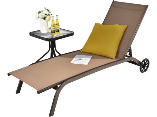 Lounger met Wielen - Strandstoel Verstelbaar - Ontspannen Buiten