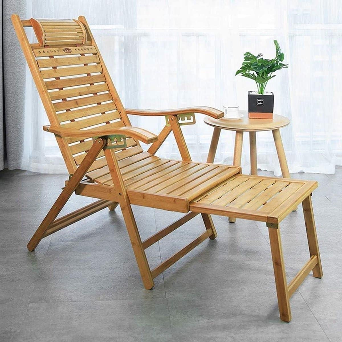 lounger tuinstoel bamboe relaxstoel buiten ontspannen verstelbaar