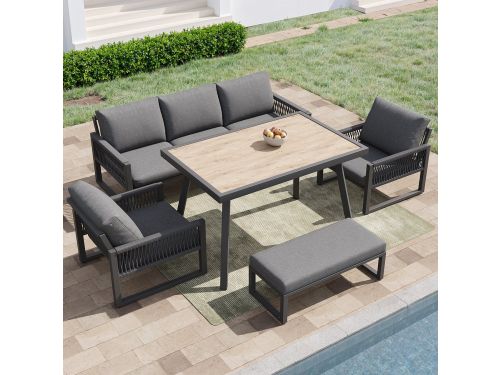 Loungeset Tuin 6-7 Personen met Eettafel - Tuinmeubelset met 3