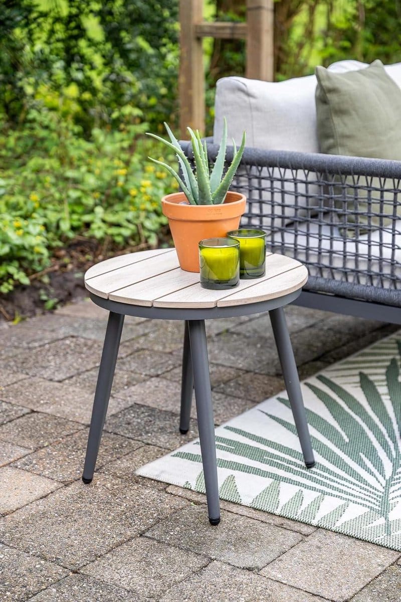 loungetafel rond bijzettafel buiten terras ontspanning onderhoudsvrij