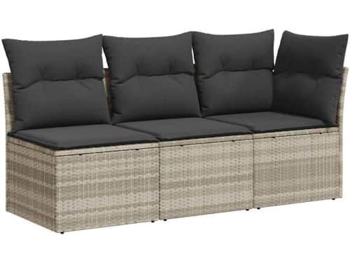 Luxe 3-Zits Tuinbank met Kussens van Poly Rattan in Lichtgrijs