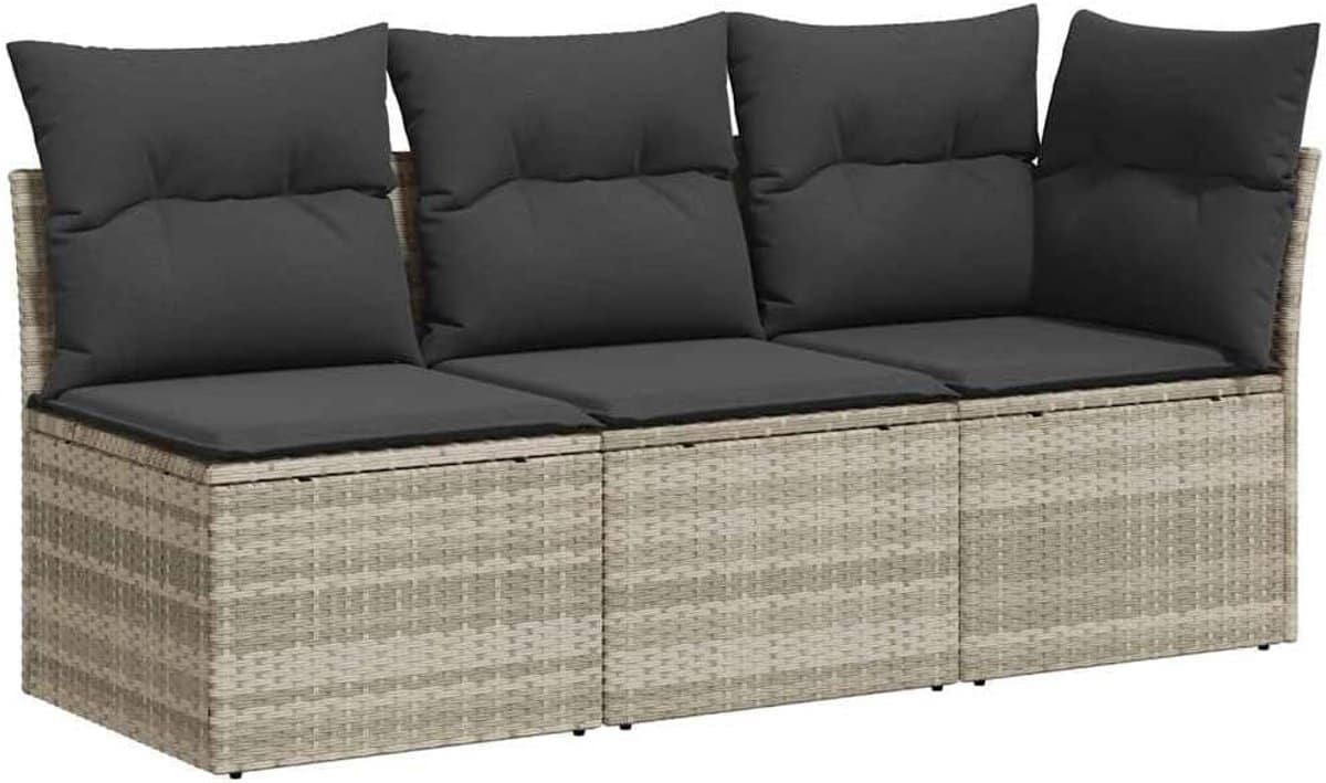 luxe 3 zits tuinbank met kussens van poly rattan in lichtgrijs