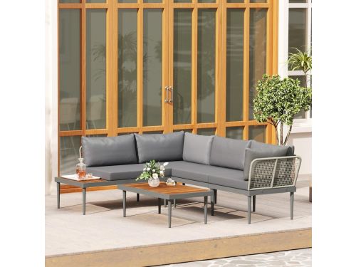 Luxe Modulaire Hoek Loungeset 4-Zits Tuinmeubelset Acacia Hout & Staal