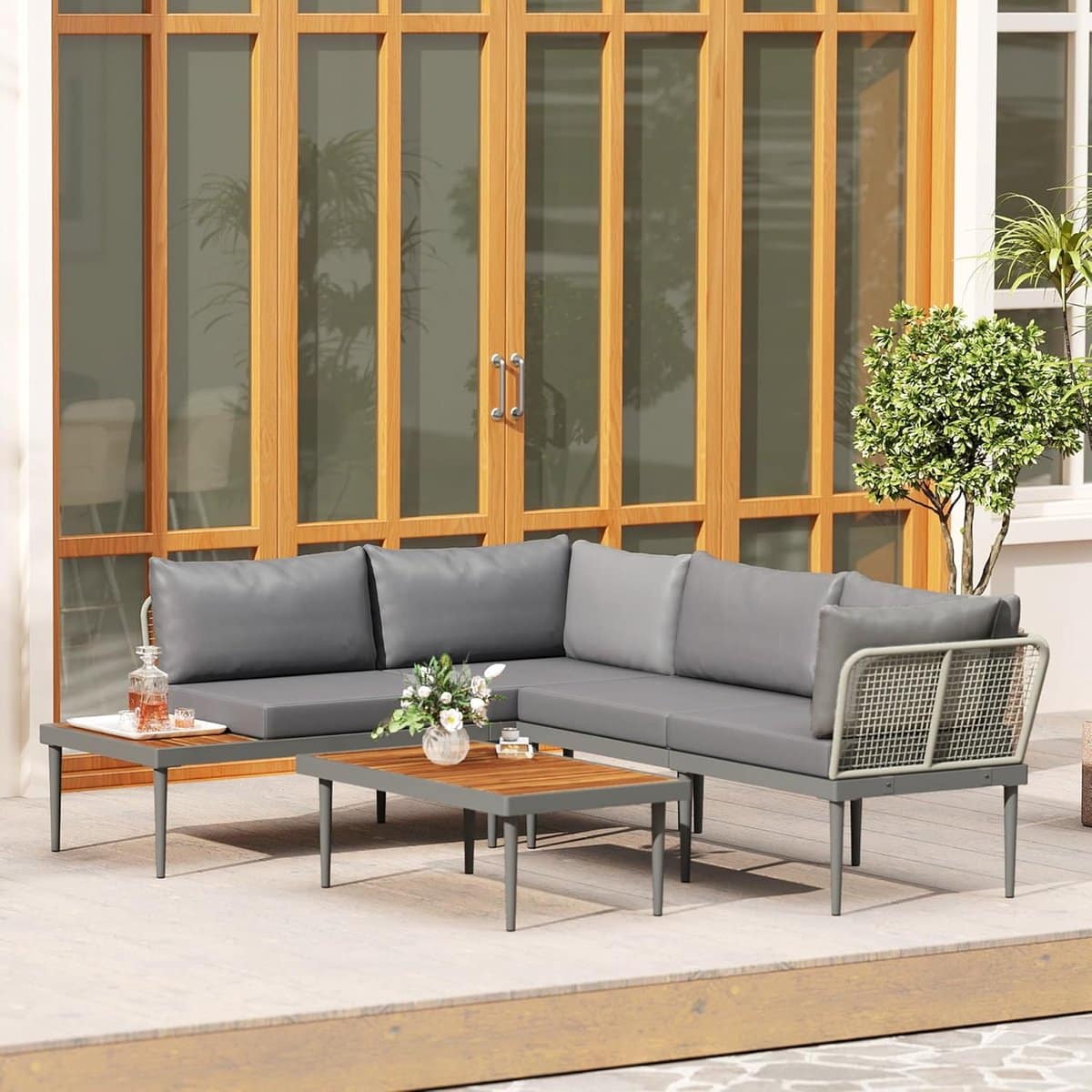 luxe modulaire hoek loungeset 4 zits tuinmeubelset acacia hout & staal