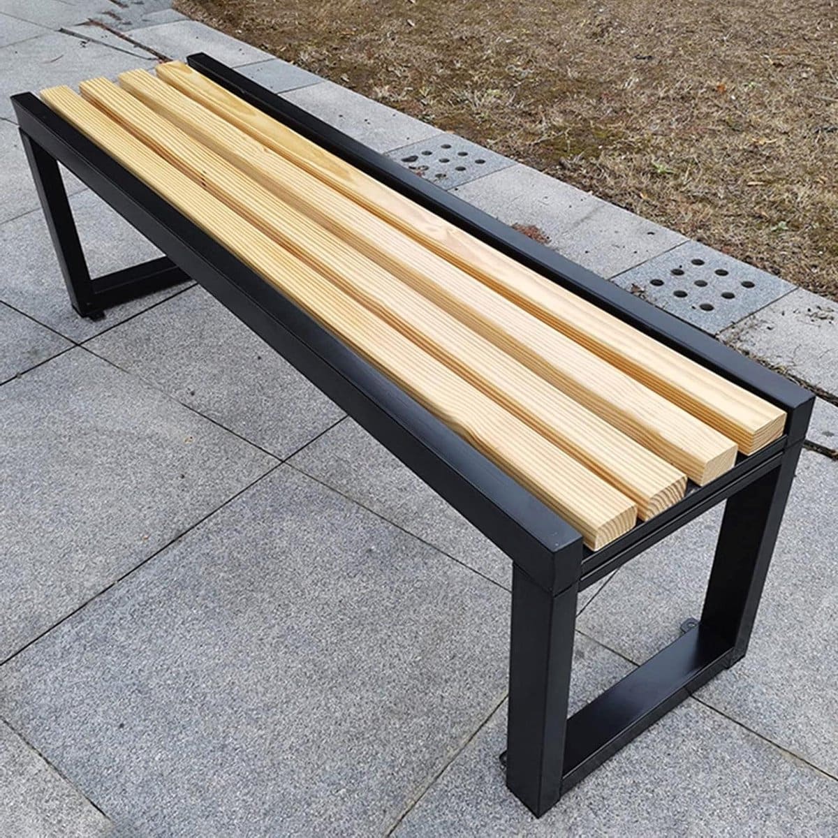 metalen parkbank tuinbank hout buiten zitten weerbestendig