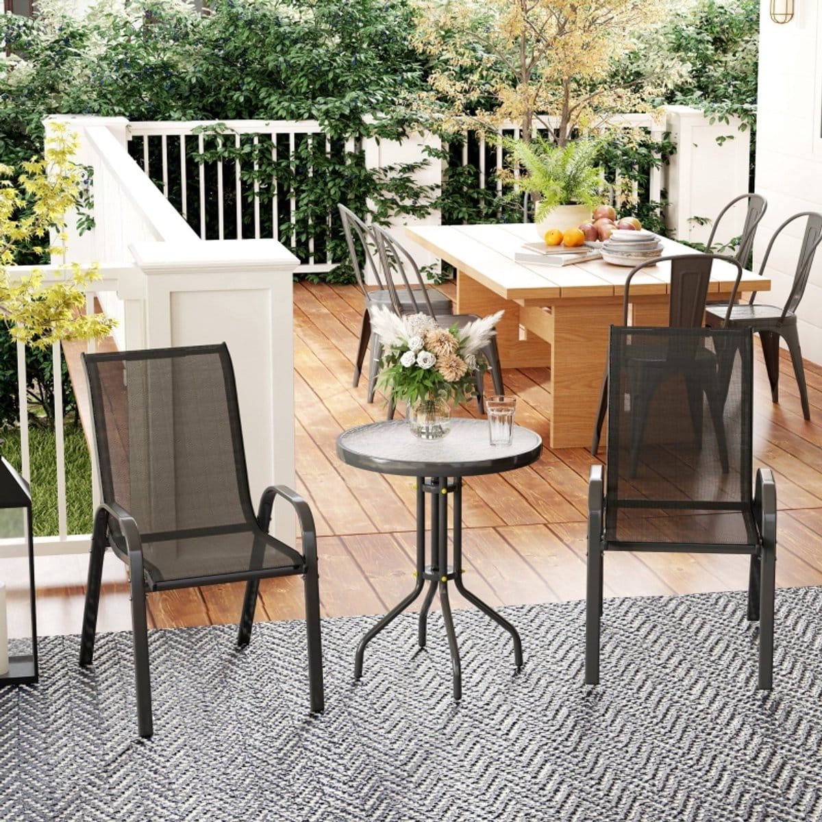 modfu 3 delige tuinset stapelbare stoelen ronde tafel