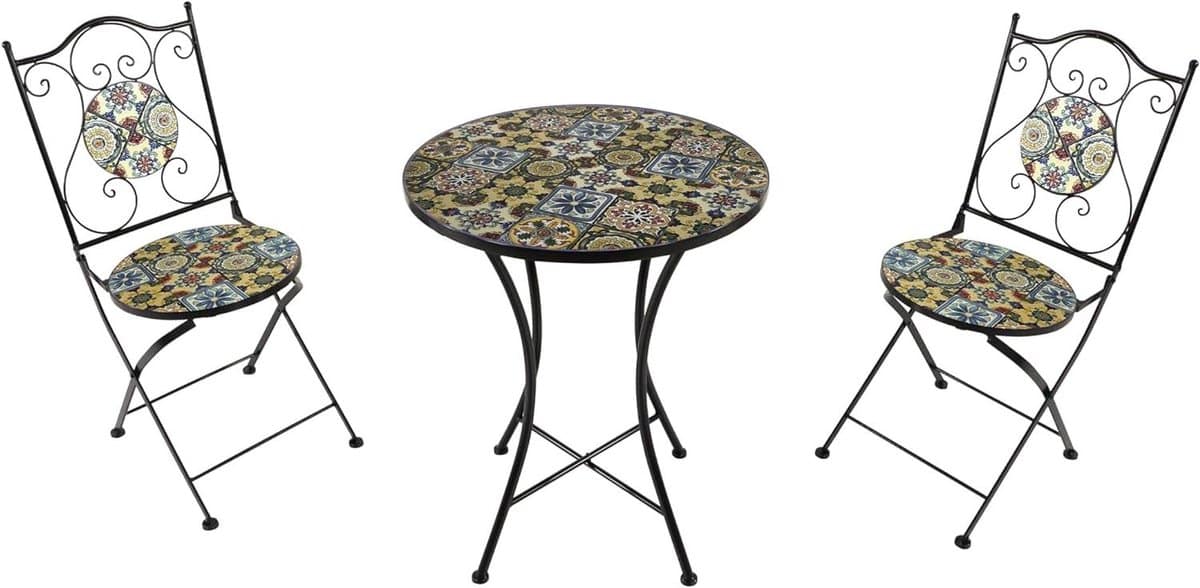 mozaïek bistroset tafel met stoelen buiten genieten