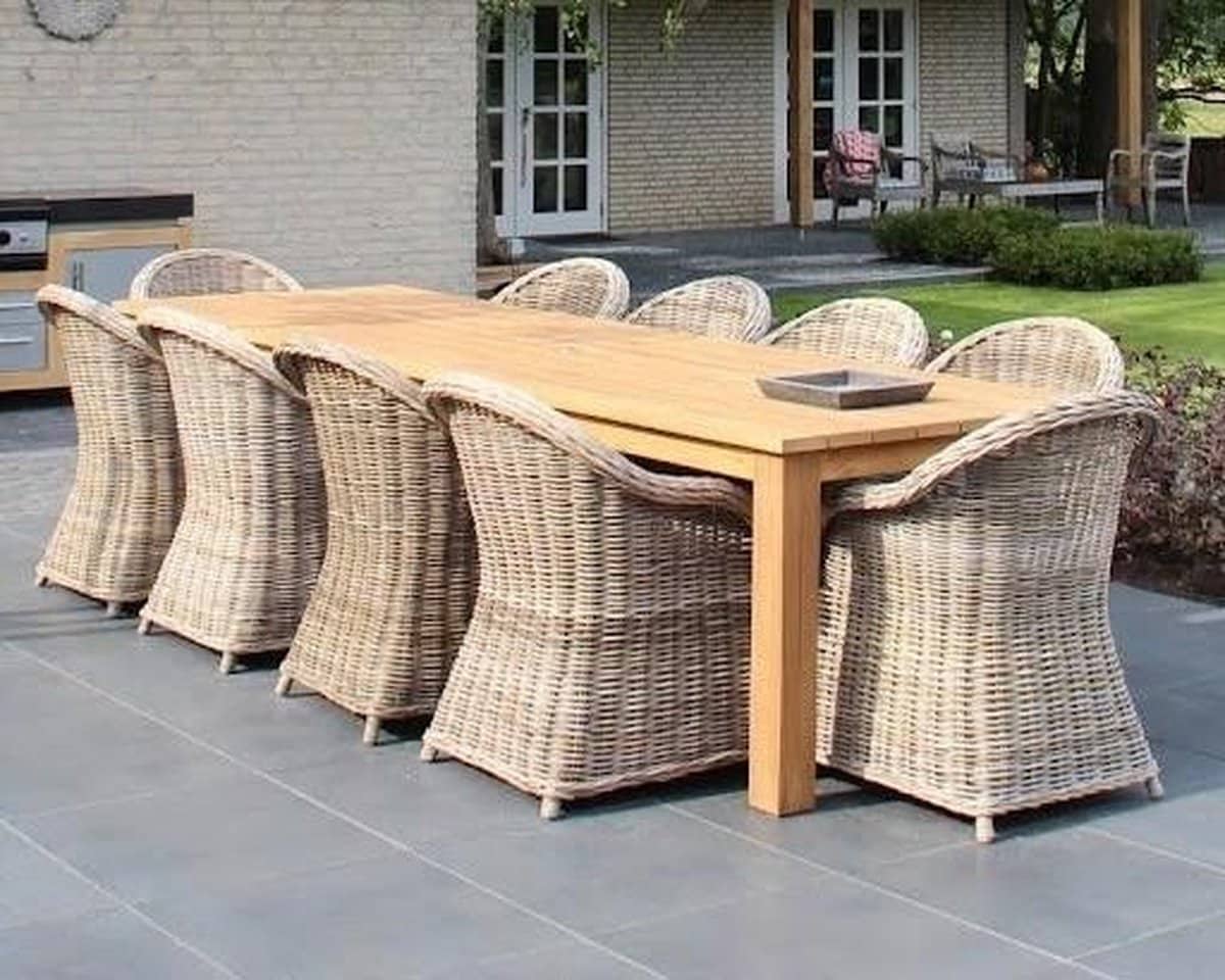 old java dining tuinset 320x110xh77,5 cm 11 delig teak rotan