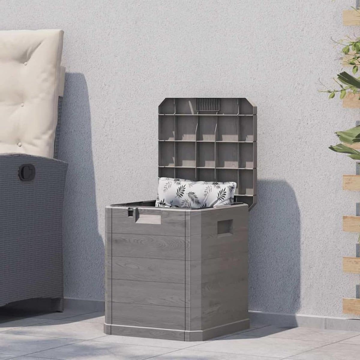 opbergbox tuin buitenbank spullen opbergen weerbestendig plastic