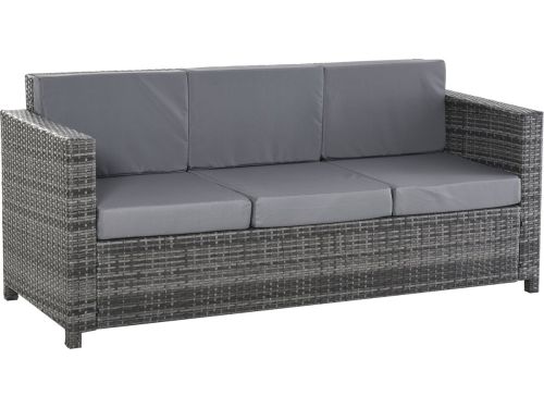 Outsunny Poly-rotan bank met kussens 3-zits loungebank tuin metaal polyester