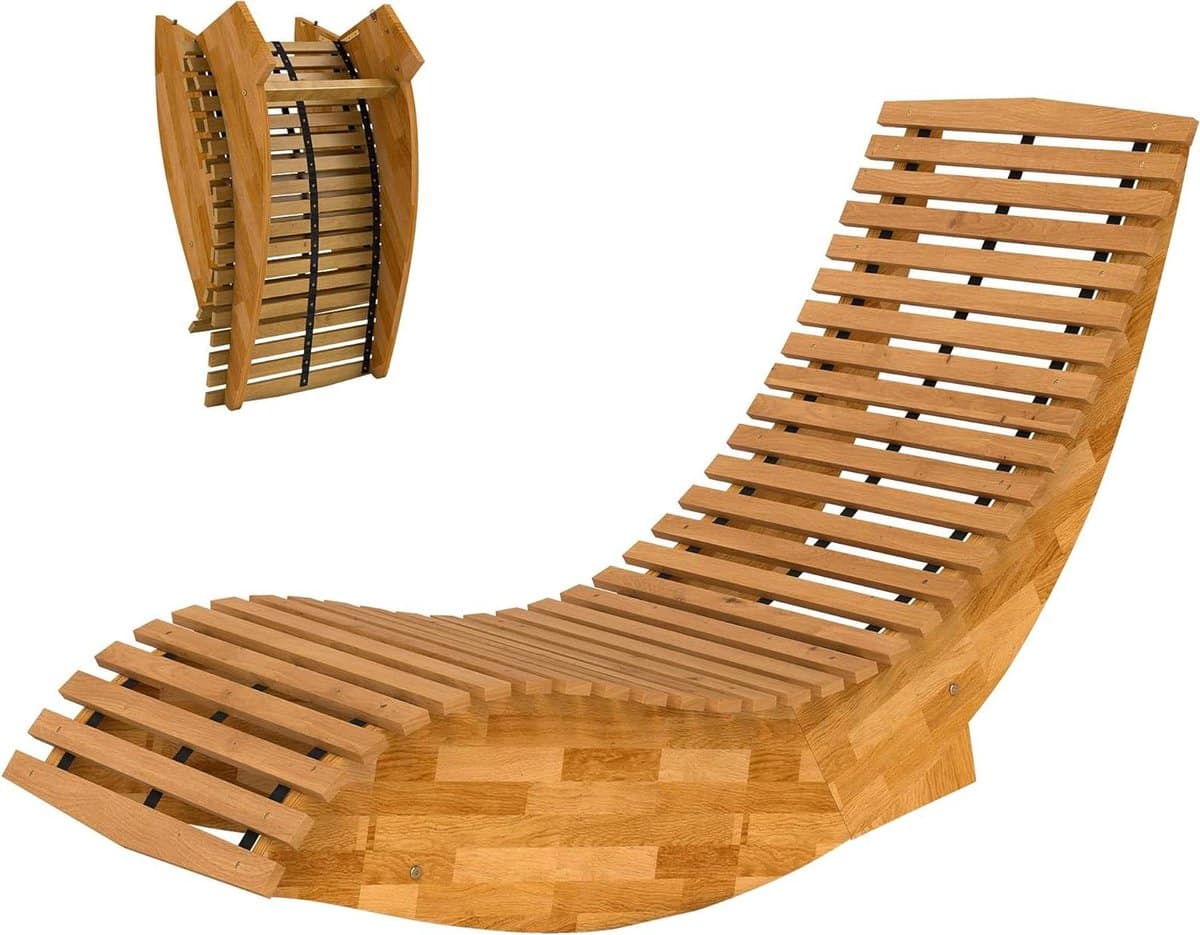 outsunny zonneligstoel van acaciahout, inklapbaar, ergonomisch ligbed met s
