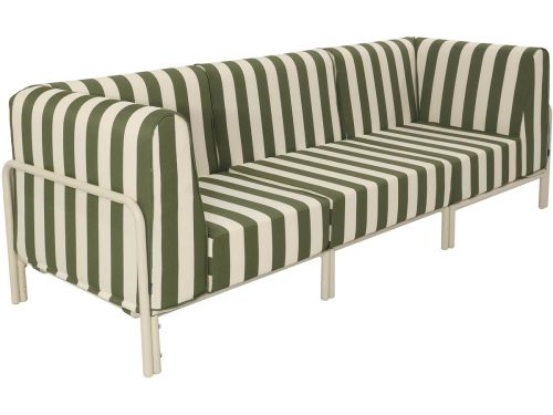 Oviala - Modulaire lage gestreepte tuinset voor 3 personen Khakigroen