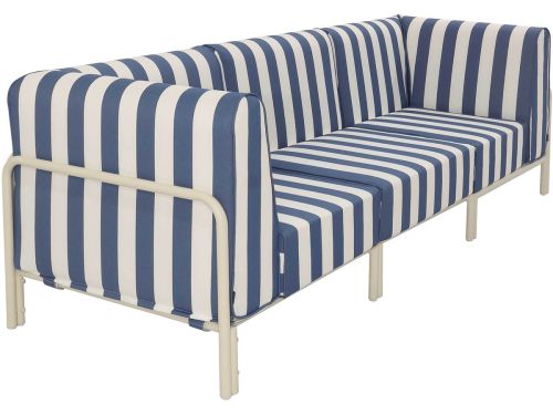 Oviala - Modulaire lage gestreepte tuinset voor 3 personen Pacificblauw
