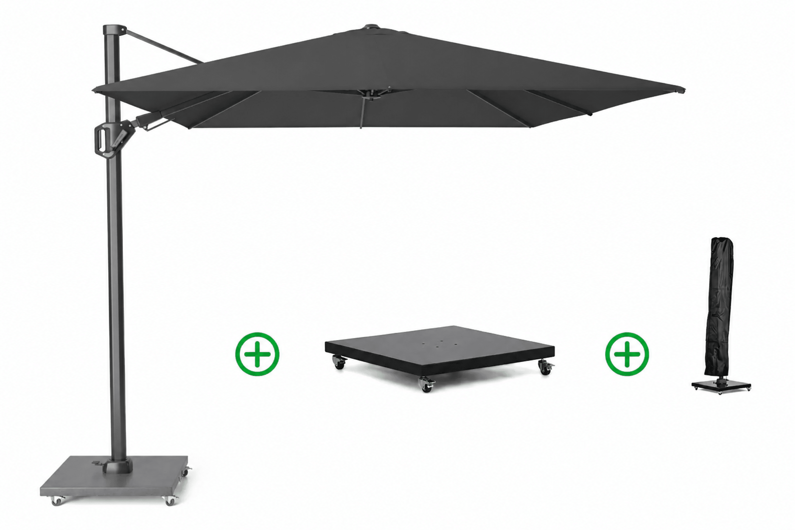 platinum challenger zweefparasol 3.5×2.6m t2 premium (incl. voet en hoes) faded black