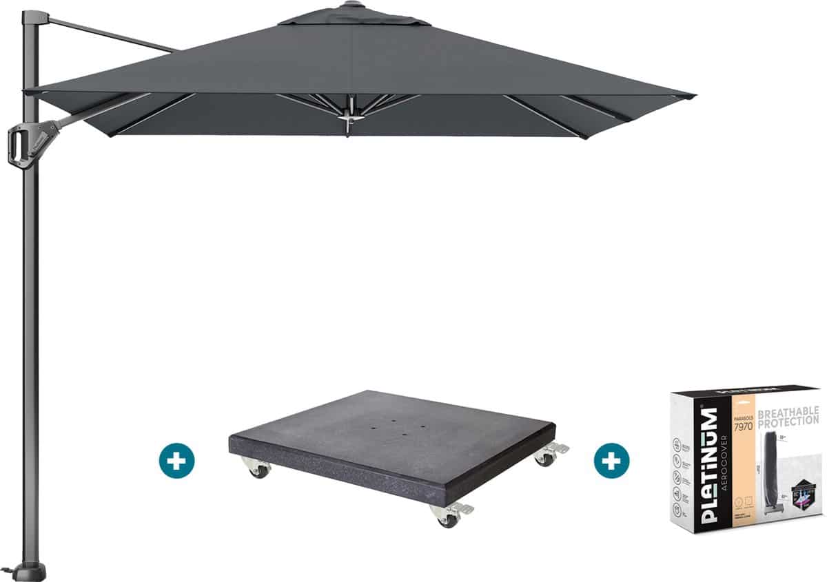 platinum voyager zweefparasol t1 2.5×2.5 m. antraciet met marbella