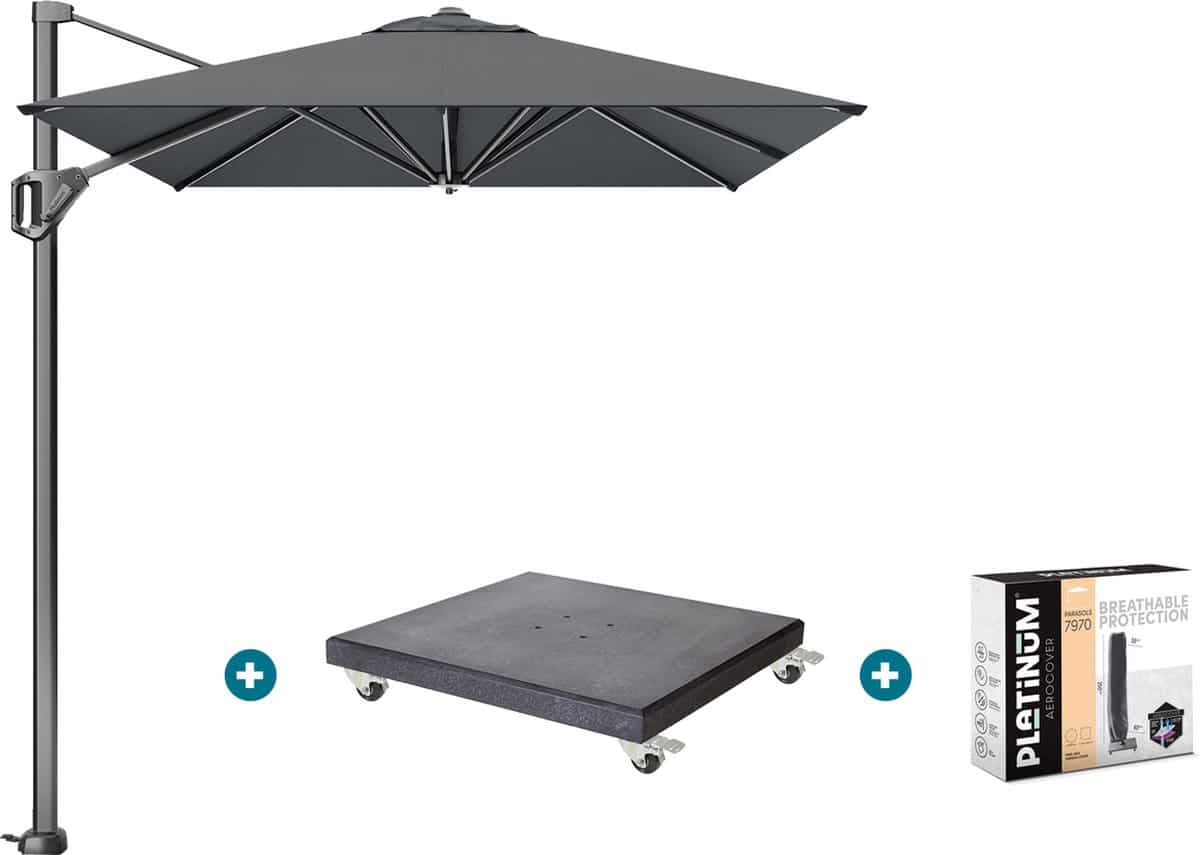platinum voyager zweefparasol t1 3×2 m. antraciet met marbella