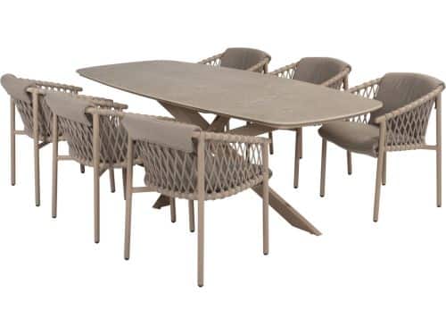 Prado Allora dining tuinset 240x105xH75 cm 7 delig keramiek barrel