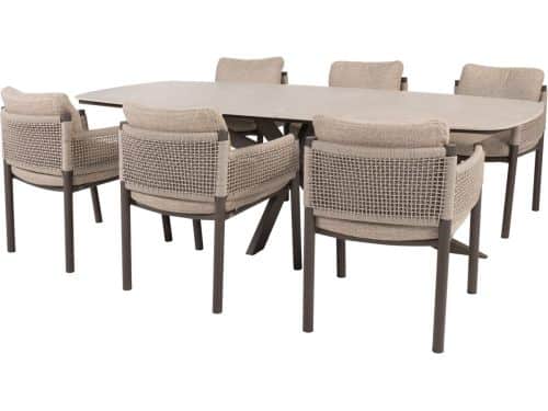 Prado Savanne dining tuinset 240x105xH75 cm 7 delig keramiek terre
