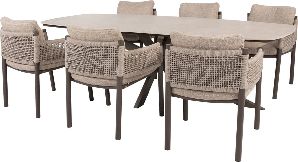 prado savanne dining tuinset 240x105xh75 cm 7 delig keramiek terre