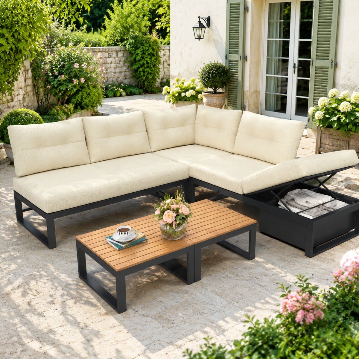 re purelife® modulaire tuinmeubelset met opbergruimte, 3 standen verstelbare rugleuning en ligfunctie