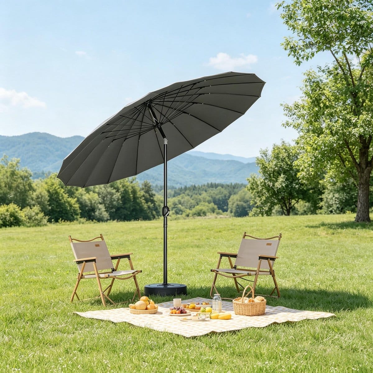 re purelife® terrasparasol Ø257 cm donkergrijs kantelbaar met slinger