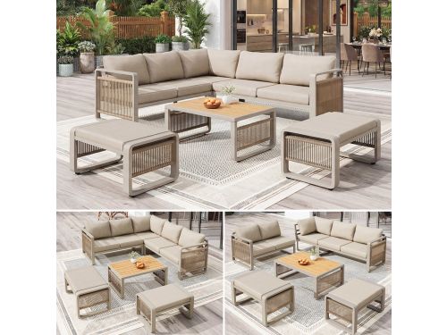 Re-purelife® tuin loungeset voor 6-7 personen - hoekbank met chaise