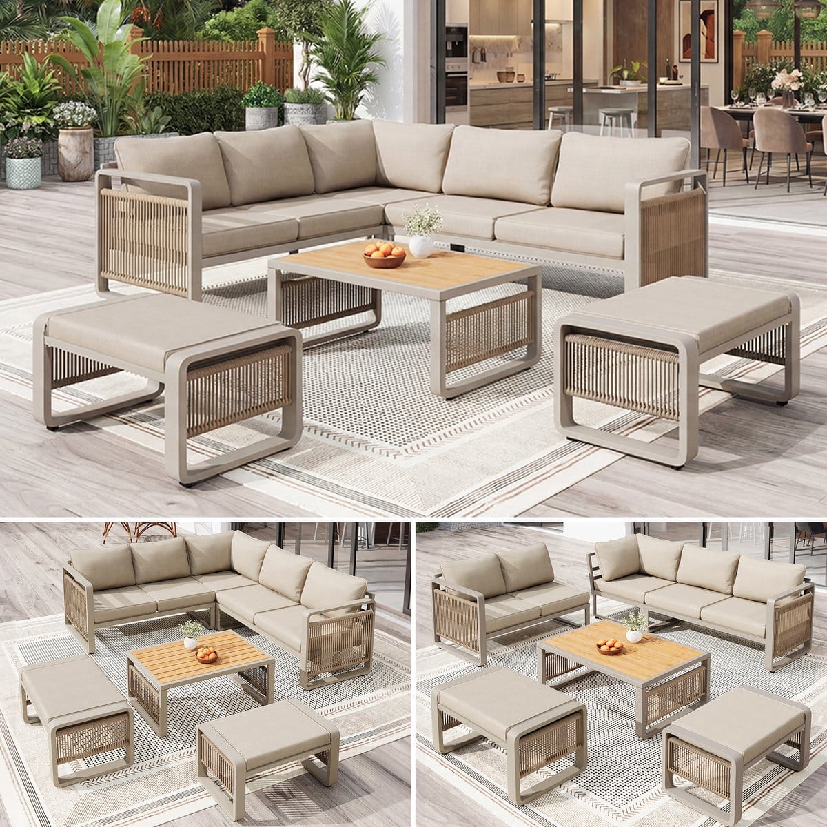 re purelife® tuin loungeset voor 6 7 personen hoekbank met chaise