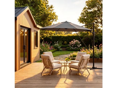 Re-purelife® zweefparasol rond 306×167×207 cm donkergrijs - 360° draaibaar