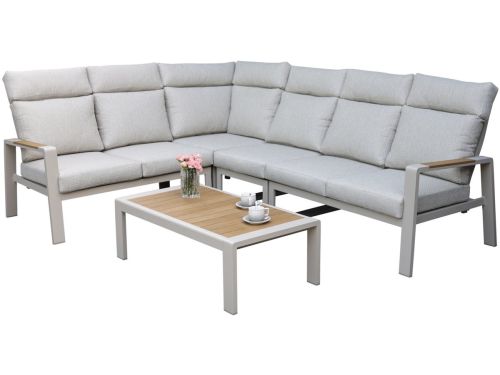 Ripasso hoek loungeset 5 delig aluminium latte zand teak