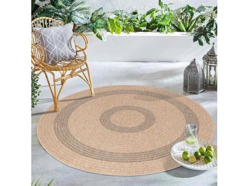 Rond Buitenkleed Natuurlijk Uiterlijk Waterbestendig Geschikt voor Terras en Balkon