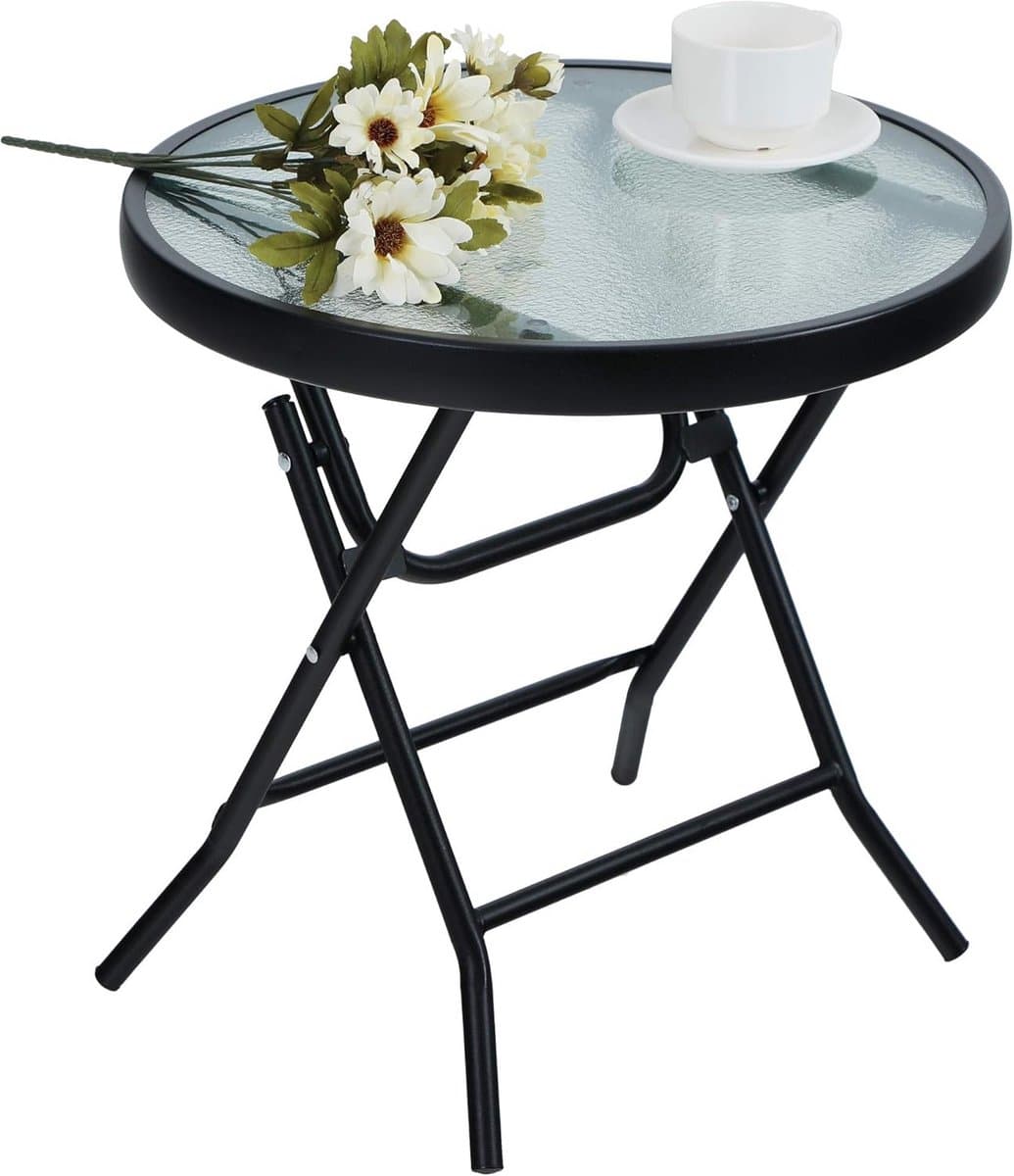 ronde bijzettafel klaptafel glas buitenmeubilair weerbestendig ontwerp