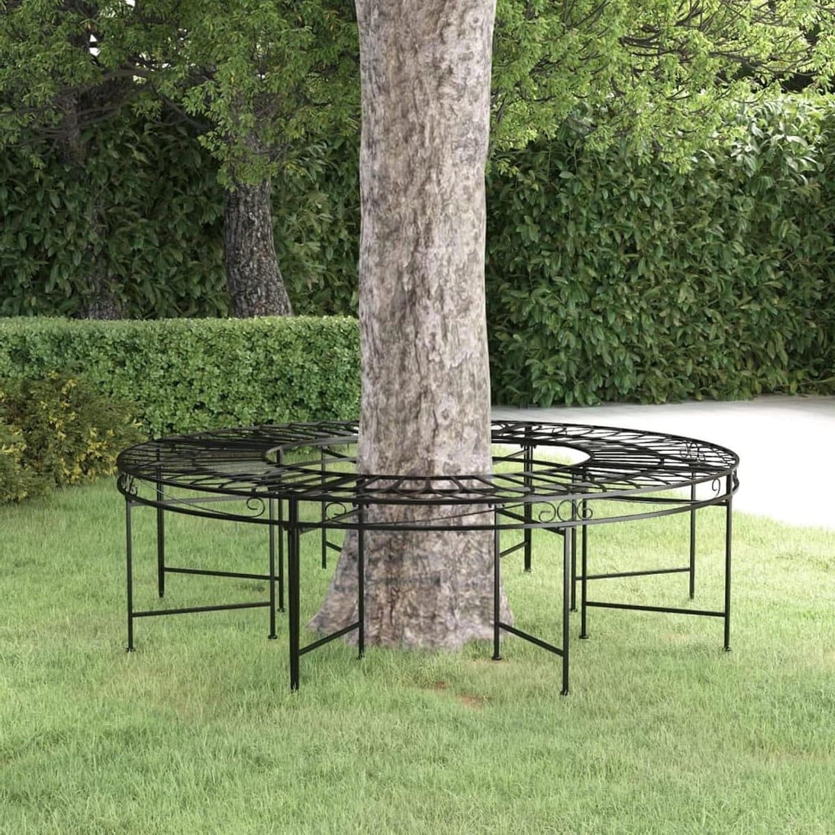 ronde boombank tuinbank metaal ontspannen in de tuin