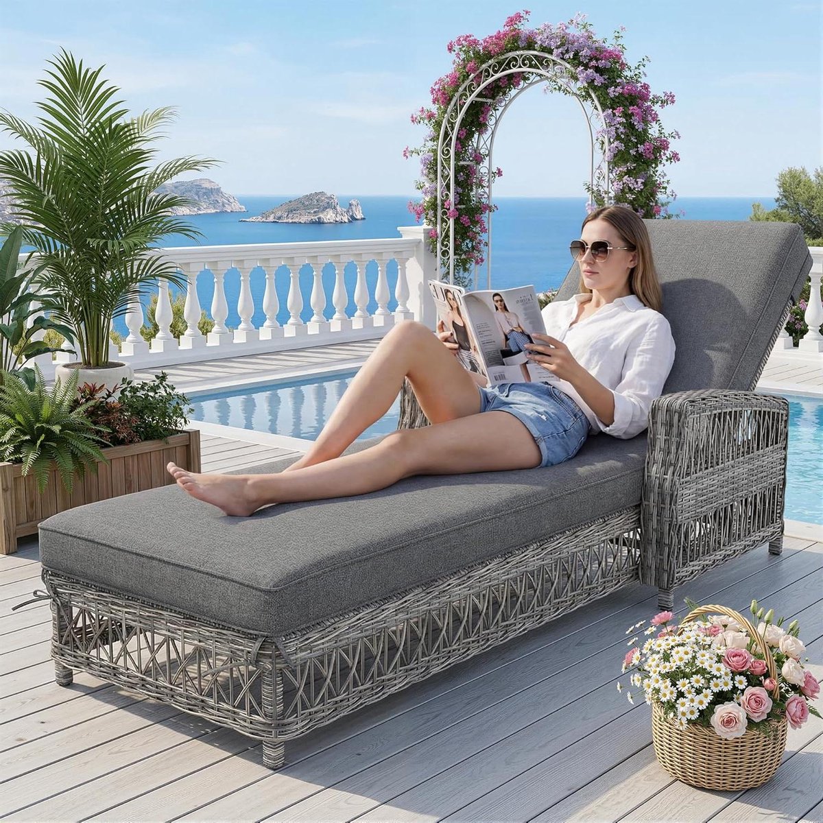 rotan ligstoel tuinstoel lounger buiten ontspannen 4 voudig