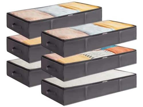 Set van 6 platte opbergboxen voor onder het bed