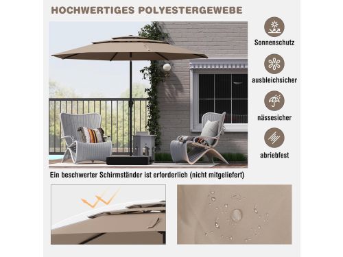 Stokparasol mit LED Ø200 cm - Depauwonen Taupe Gartenschirm