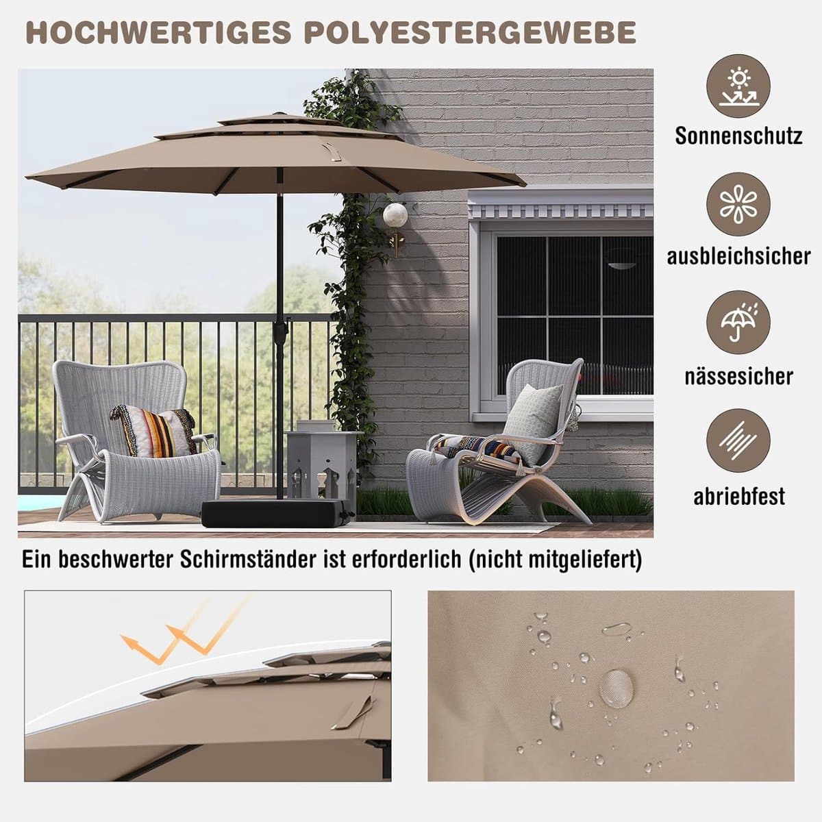 stokparasol mit led Ø200 cm depauwonen taupe gartenschirm
