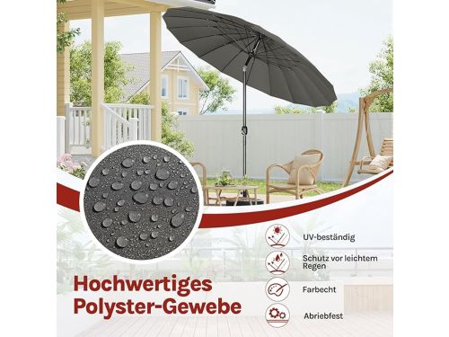 Stokparasol Ø257 cm - Depauwonen Premium Gartenscherm Donkergrijs, Kippbaar met