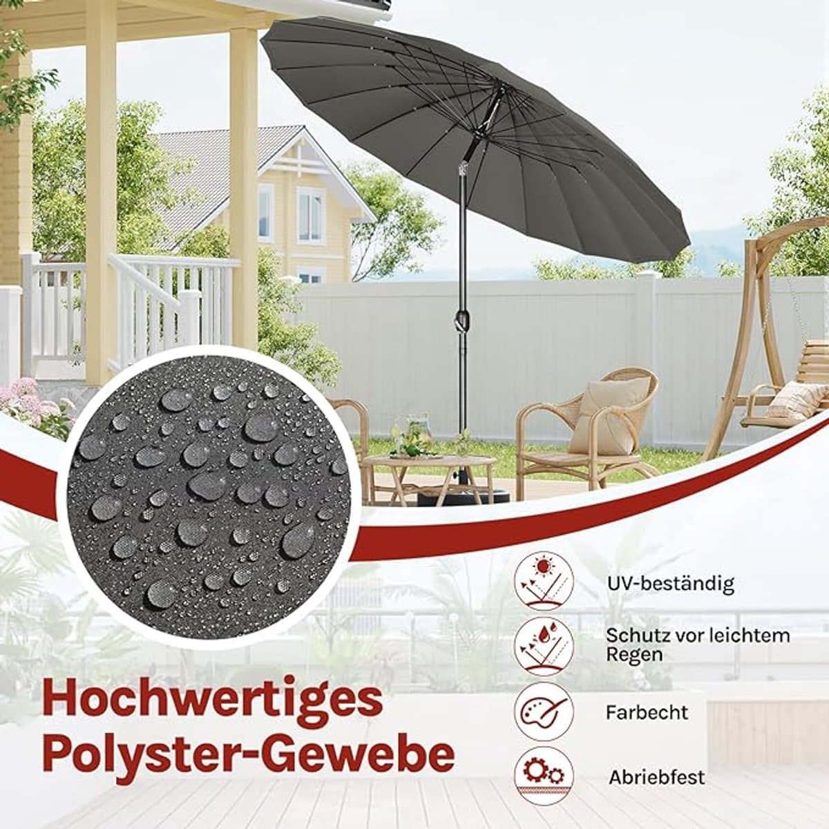 stokparasol Ø257 cm depauwonen premium gartenscherm donkergrijs, kippbaar met