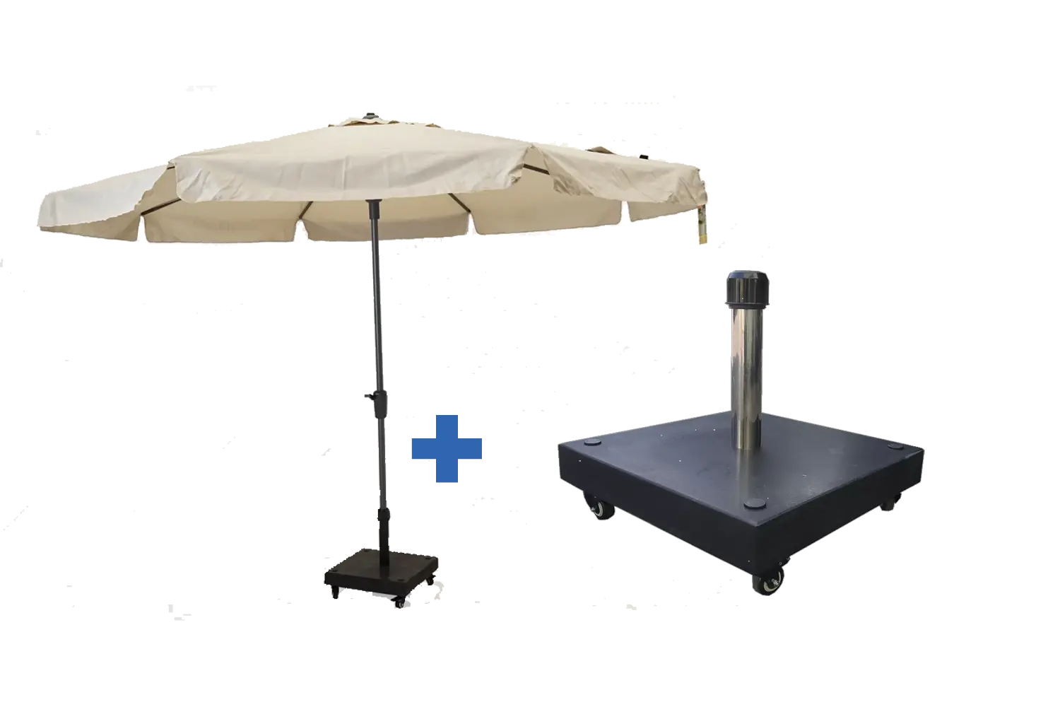 syros 350cm ecru met verrijdbare 50kg voet