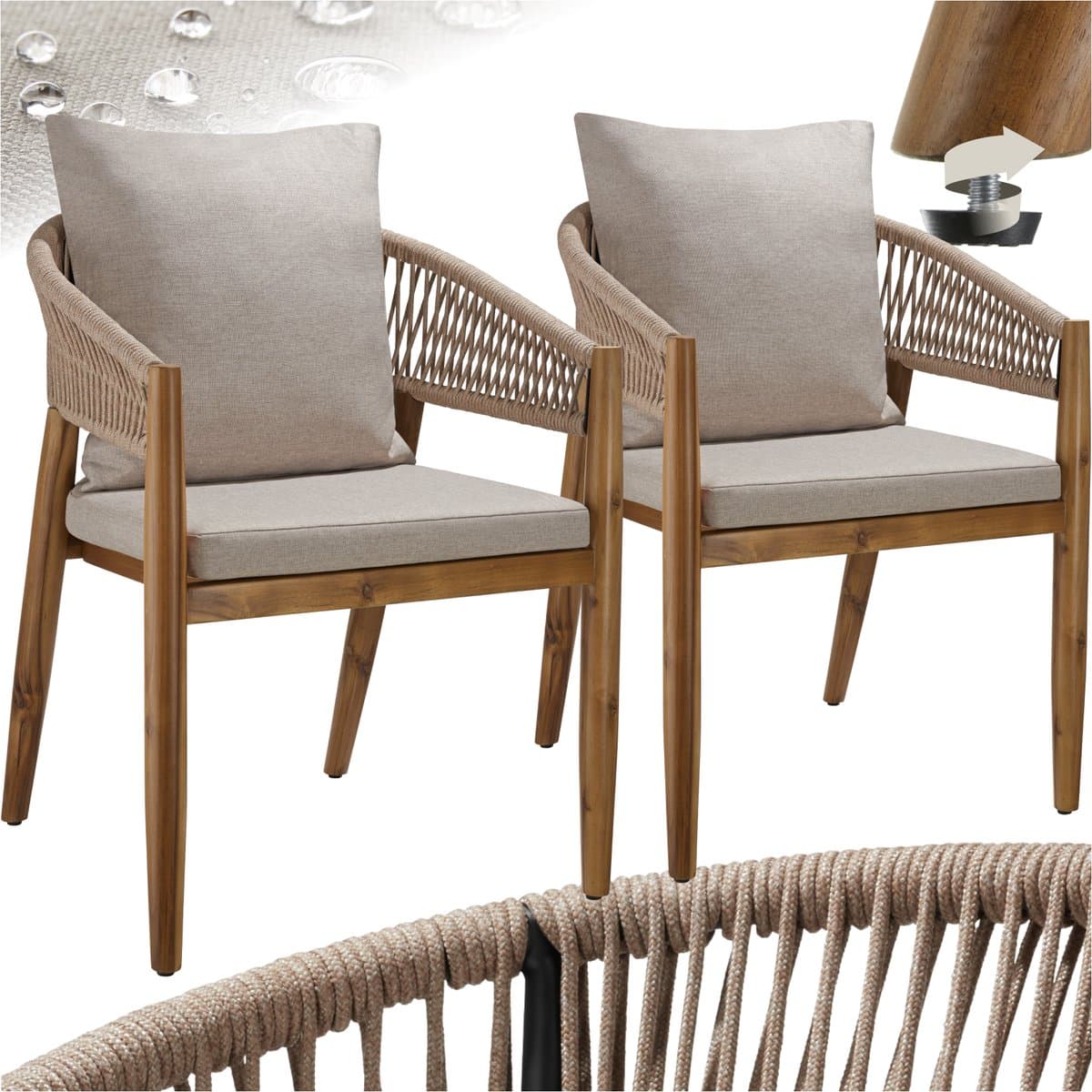 tectake® set van 2 tuinstoelen manacor tuinstoel in rope