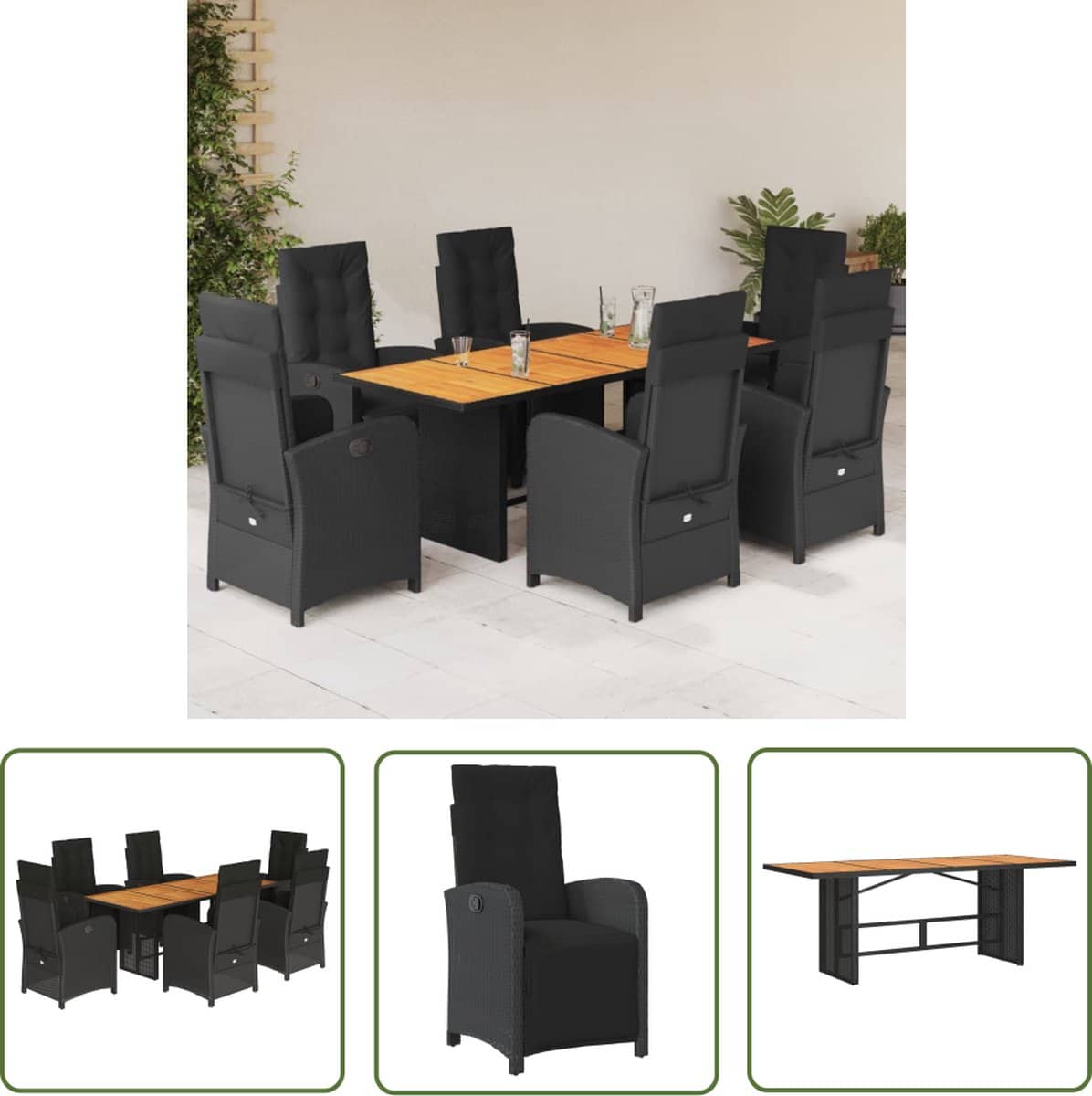 the living store bistroset zwarte pe rattan tuinmeubelen verstelbare rugleuning