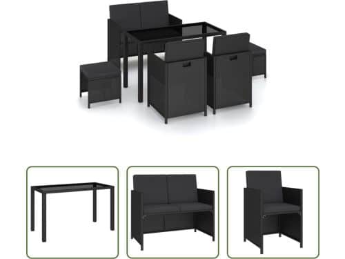 The Living Store Rattan Tuinmeubelset - Zwart - Tafel- 123