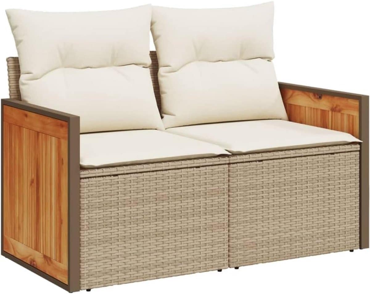 tuinbank 2 zits met kussens beige polyrotan loungebank voor buitenmeubilair